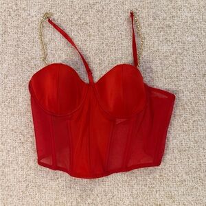 Red Bustier Top with Gold Chain Straps